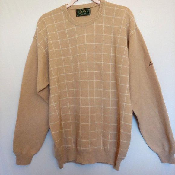 Peter Scott Camel and White Plaid Long Sleeve 100% lambs Wool Large - Picture 1 of 12